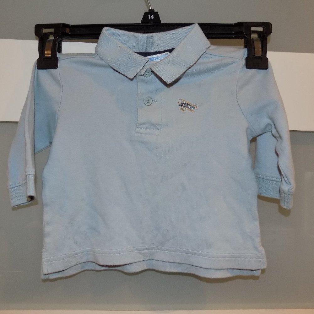 Janie & Jack Light Blue Airplane LS Polo Shirt Size 3/6 Months Boy's